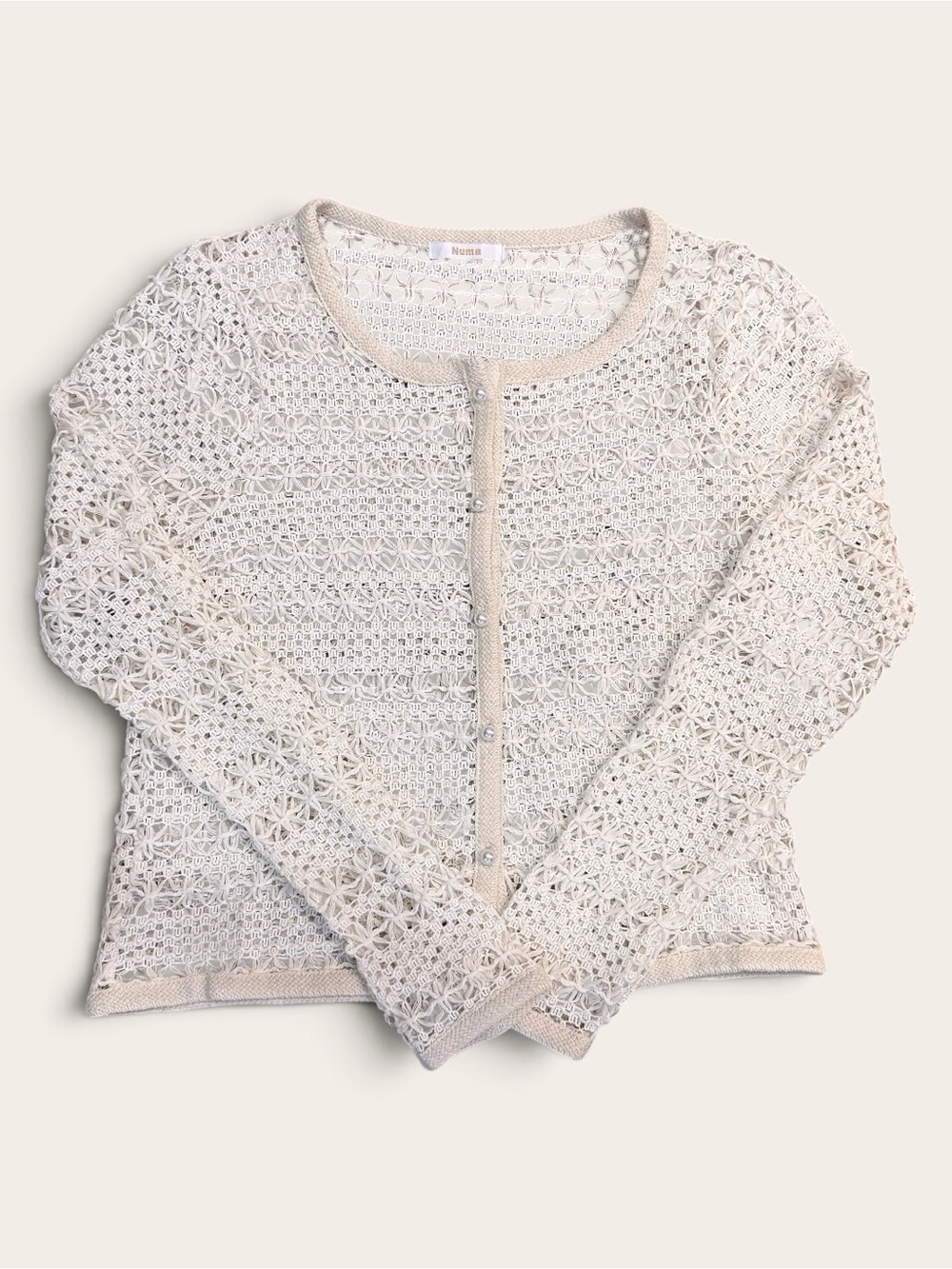 Numa Ivory Crochet Pearl Button Cardigan Size S/M